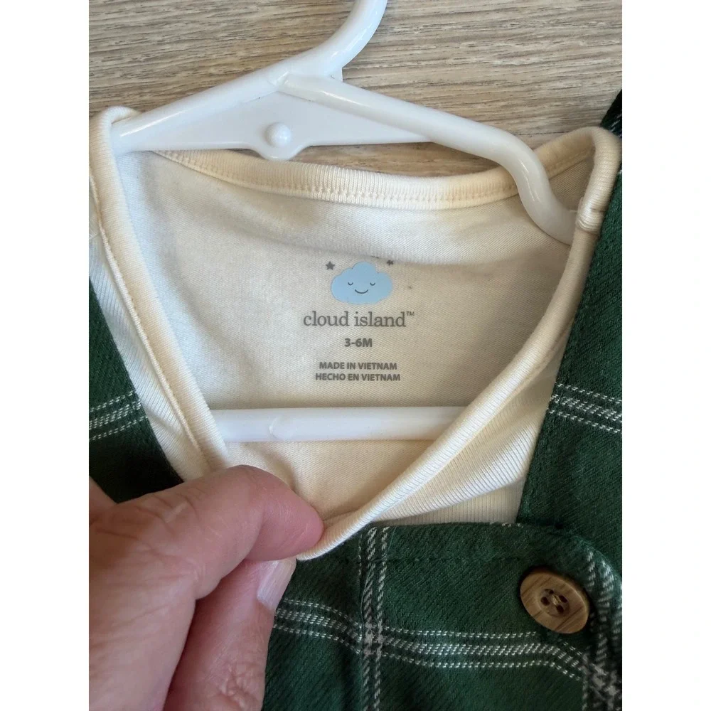 Cloud Island Baby Boys Green Plaid Overalls and L/S shirt Set 3-6M NWT
